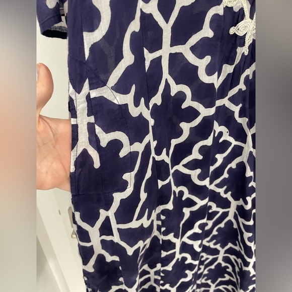 Roller Rabbit Long Blue Meena Kurta Monaco Pool Dress Size XS 100% Cotton 22 - Picture 5 of 11